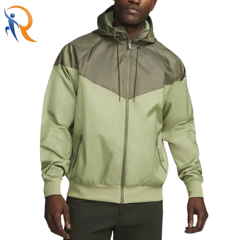 Custom Men's Nylon Windbreaker Waterproof Hooded Zipper Pocket Jacket