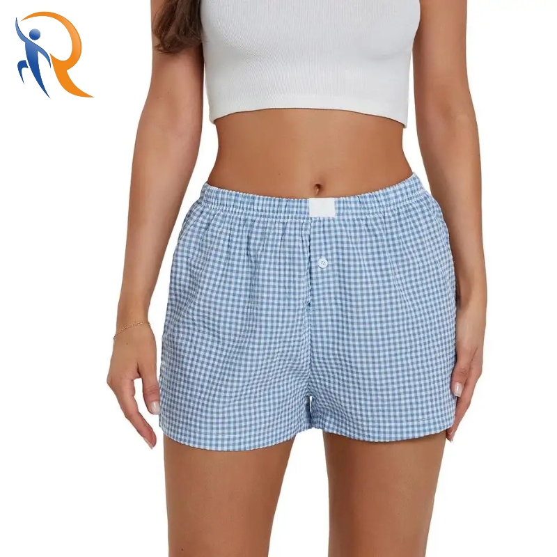 Custom Women Summer High Waist Elastic Waist Plaid Shorts Casual Sports Shorts