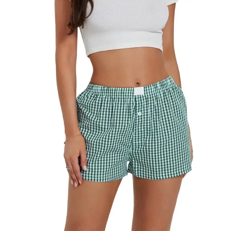 product-Ruiteng-Custom Women Summer High Waist Elastic Waist Plaid Shorts Casual Sports Shorts-img