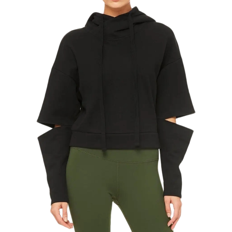 product-Black Cutout Sleeve Loose Pullover Sweater Women Hoodie-Ruiteng-img