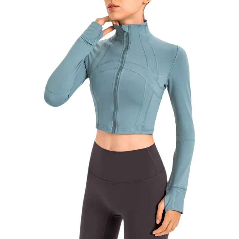 product-Elastic Slim Yoga Wear Cropped Fitness Running Sports Jacket for Women-Ruiteng-img