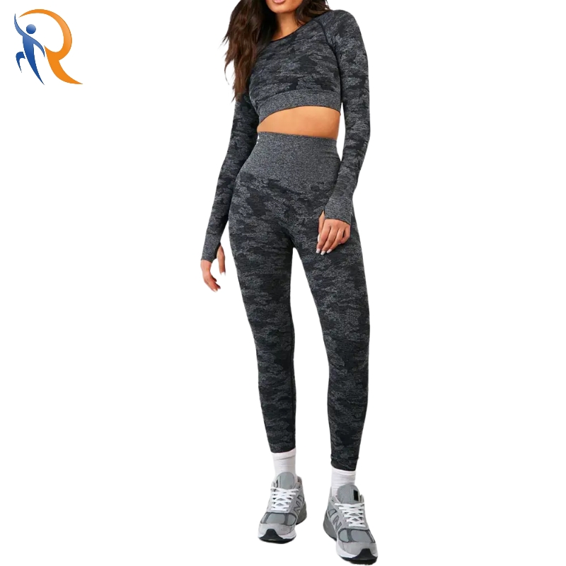 Athletic High Elastic Fitness Wear Seamless Fitted Tights Two Piece Women Yoga Sets