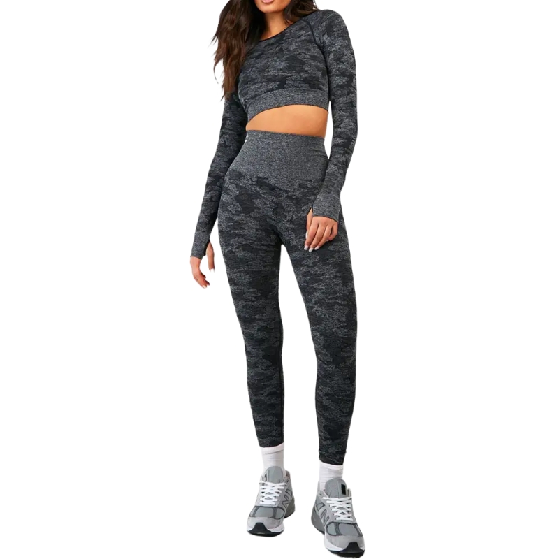 product-Athletic High Elastic Fitness Wear Seamless Fitted Tights Two Piece Women Yoga Sets-Ruiteng-