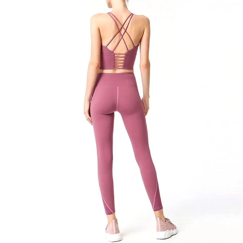 product-Custom Womens Workout Fitness Backless Top Side Pocket Leggings Two Piece Yoga Set-Ruiteng-