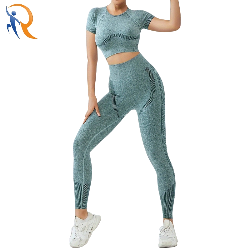 High Elastic Hollow Out Slim Fit T-shirt Leggings Fitness Wear Seamless Two Piece Yoga Sets for Women