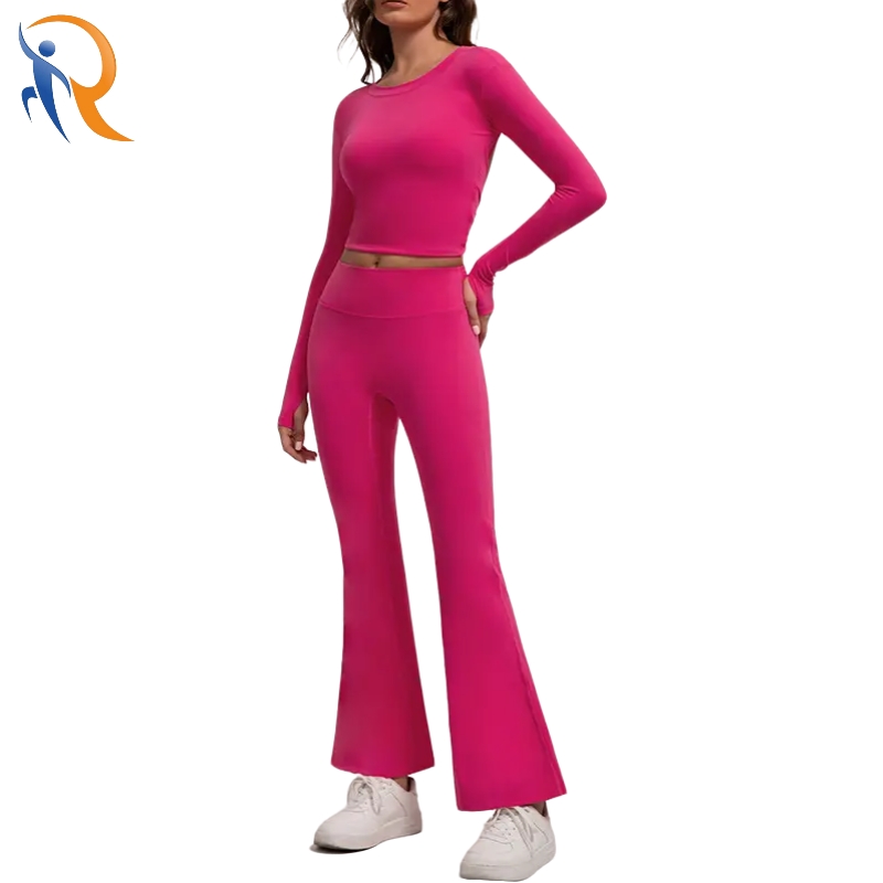Women's Backless Long-Sleeve Top Flare Leggings Fitness Yoga Suit