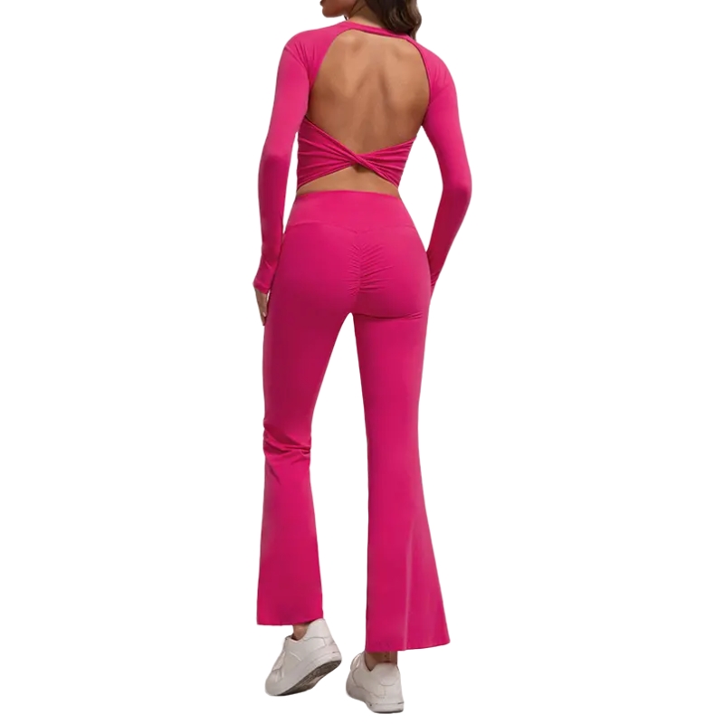 product-Womens Backless Long-Sleeve Top Flare Leggings Fitness Yoga Suit-Ruiteng-img