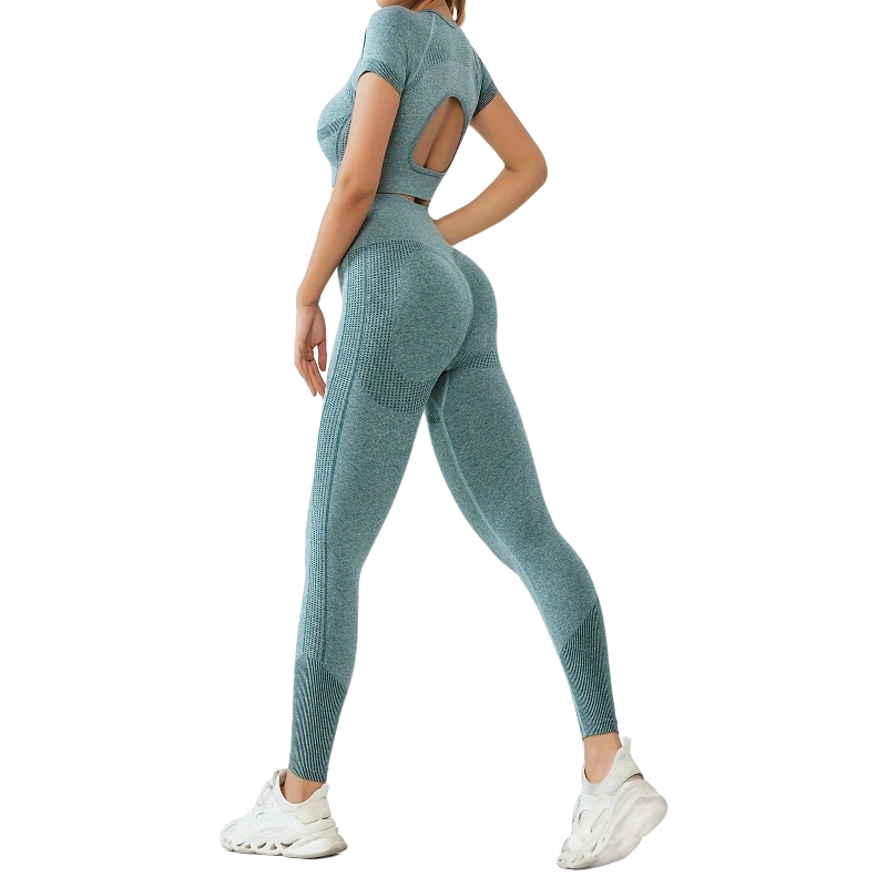 product-High Elastic Hollow Out Slim Fit T-shirt Leggings Fitness Wear Seamless Two Piece Yoga Sets 