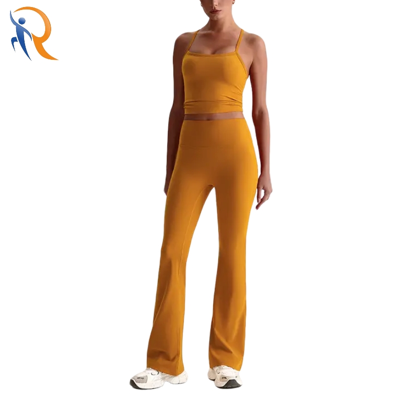 Women's Comfortable Lightweight Flare Pants Quick-Drying Speghetti Shoulder Strap Tank Tops Seamless Fitness Yoga Suit