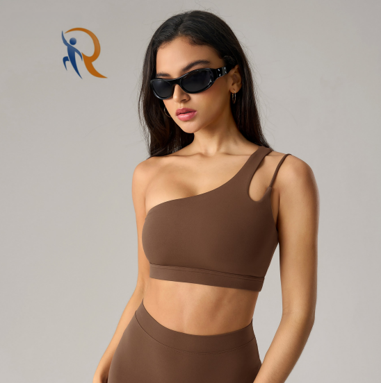 One Shoulder Sports Bra Removable Padded Sexy Yoga Top