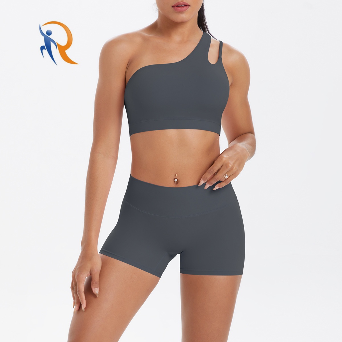 Workout Sets for Women Crossover High Waist Biker Shorts One Shoulder Sports Bra 2 Piece Gym Yoga Outfits