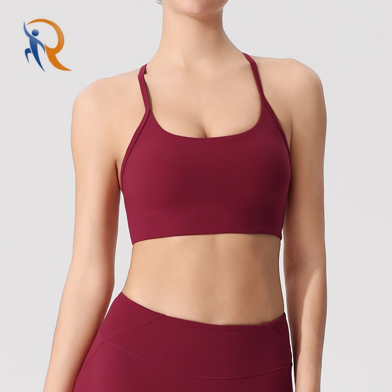 Womens U Neck Sports Bra Padded Low Impact Yoga Clothes Workout Crop Top