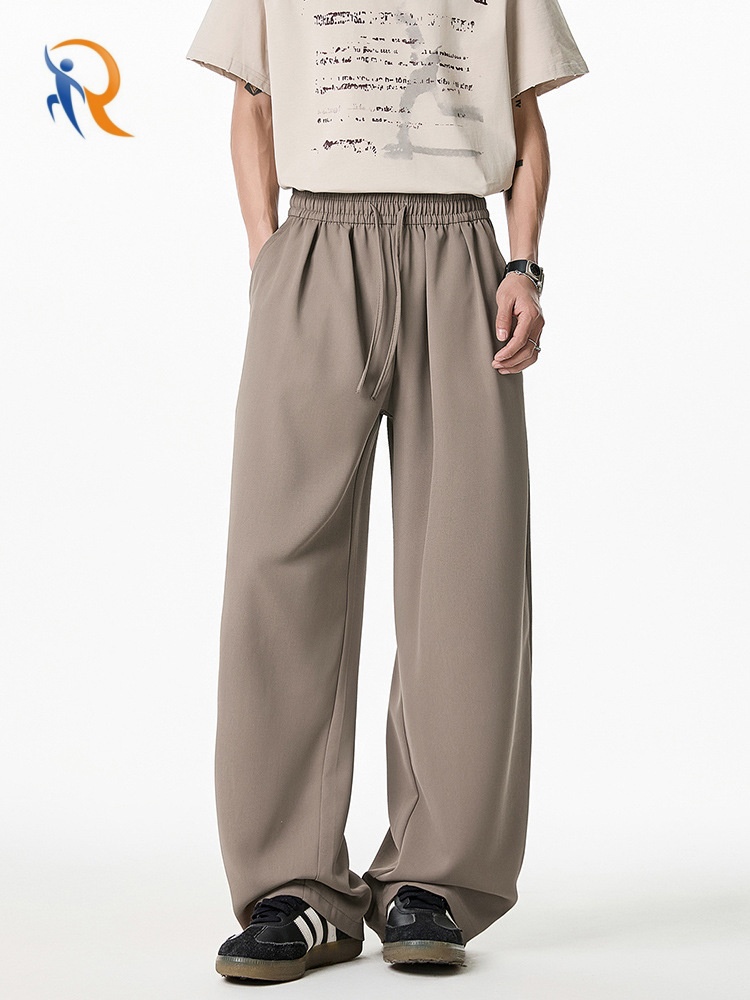 Men's Cotton Pants Elastic Waist Drawstring Casual Trouser Lightweight Straight-Legs Pants