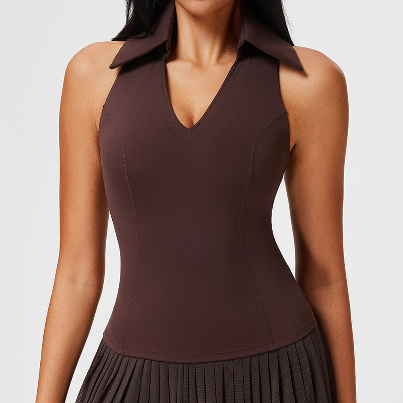 product-Womens Golf Shirt Sleeveless Collared Shirts Quick Dry Tennis Polo V-Neck Racerback Athletic
