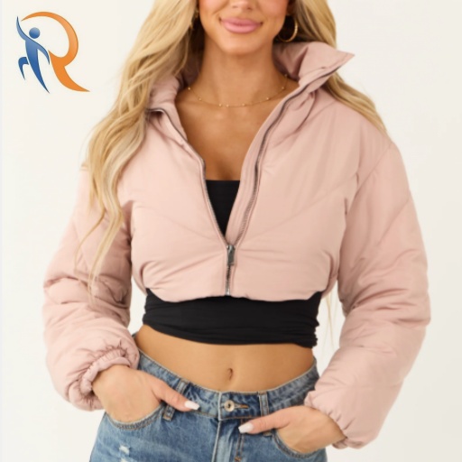 Dusty Blush Super Cropped Zip Up Puffer Jacket