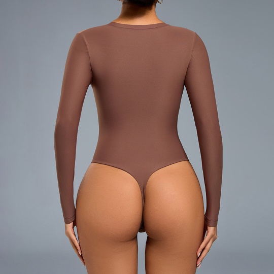 product-Shapelily Long Sleeve Crew Neck Thong Bodysuit Comfort Wear-Ruiteng-img