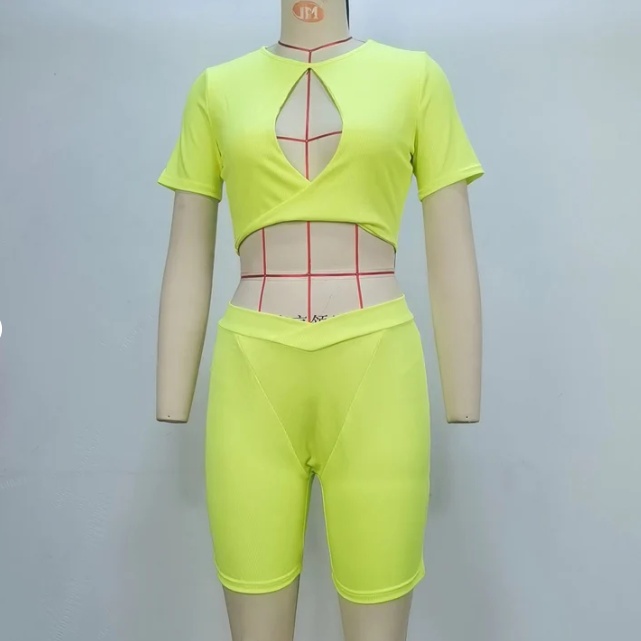 product-Womens Two Piece Workout Set | Hollow Out Crop Top Bum Lift Shorts-Ruiteng-img