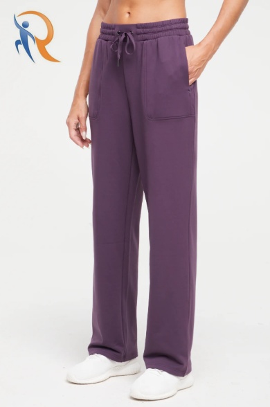 Loose Fit Knit Jersey Double Peached Finish 4-Way Stretch Interlock Jersey Functional Drawcord Waistband Side Patch Pockets