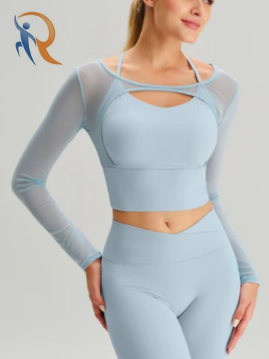 Light Blue Cut Out Long Sleeve Top--Light Support