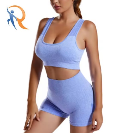 Women's Summer Fitness Yoga Suit Set - Seamless Knit Top with Peach-Lifted Bottom Pants Women's Yoga Bra