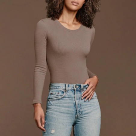 product-Long Sleeve Ribbed Crewneck Bodysuit-Ruiteng-img