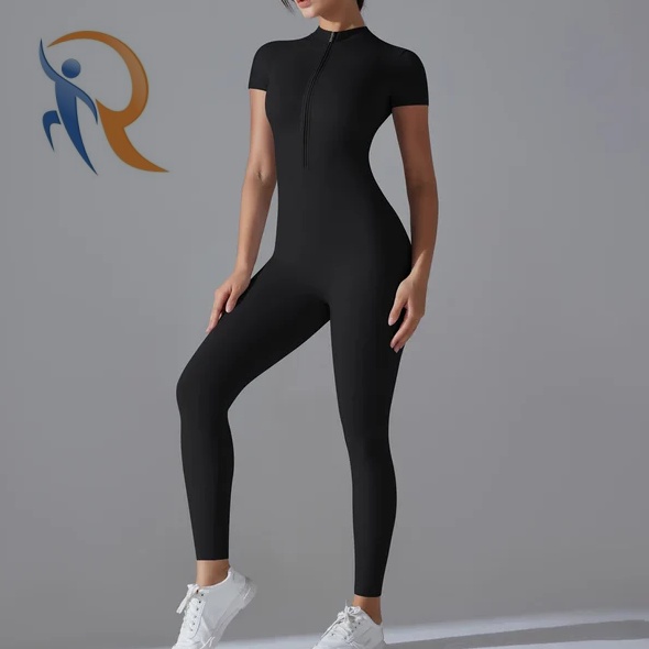 Yoga Set Women's Jumpsuits Zipper Short Sleeve Bodysuit