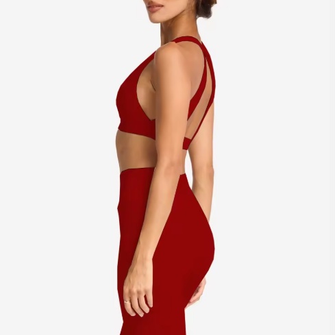 product-Womens Yoga Suit with SpandexNylon, Neck Strap, V-Neck, Backless, Bust Pad, High-Waisted Two