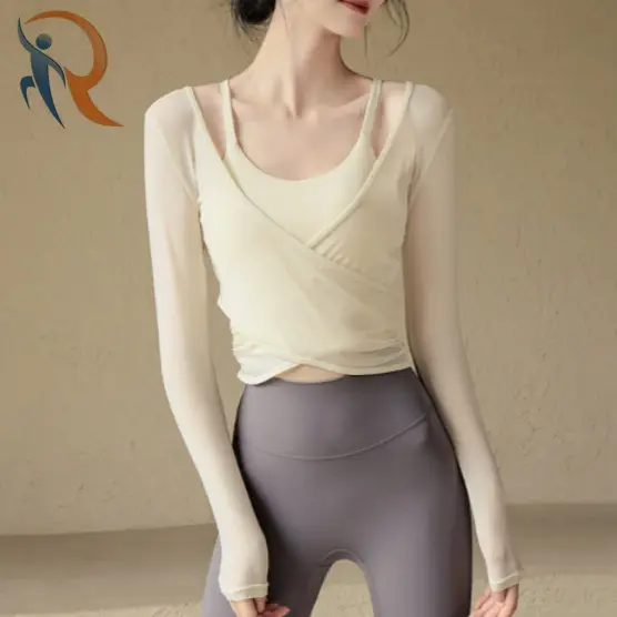 Pilates Yoga Women's Quick-Drying Running Gym Fitness Tight Two-Piece Set Long-Sleeve Top