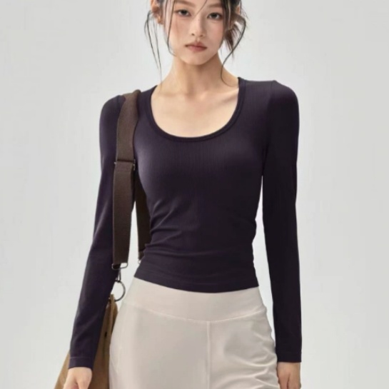 product-Womens Underwire-Free Yoga Tank Top with Long Sleeves, Slimming Fitness Top for Yoga and Pil