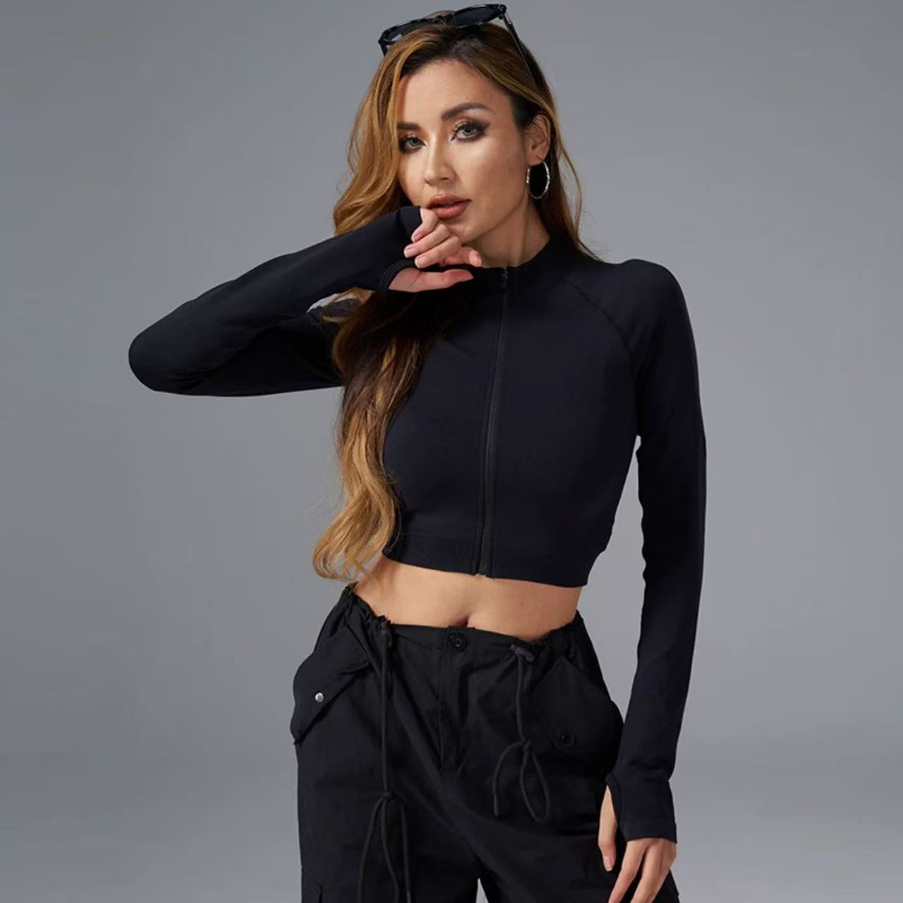 product-Ruiteng-Yoga Sport Zip-Up Stand Collar Top-img
