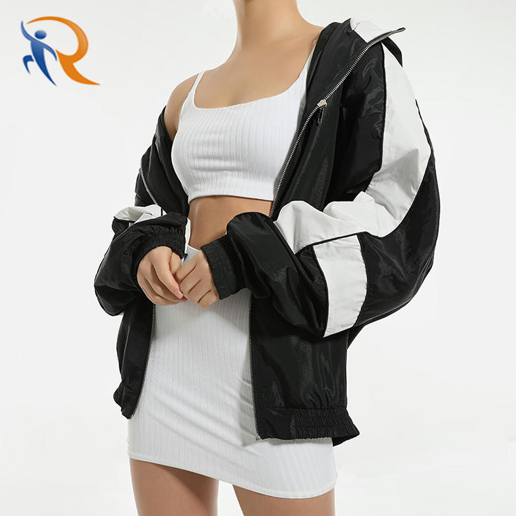 2021 Spring Workout Fashion Zipper Hoodie Windbreaker Black Cropped Women's Jackets Coats