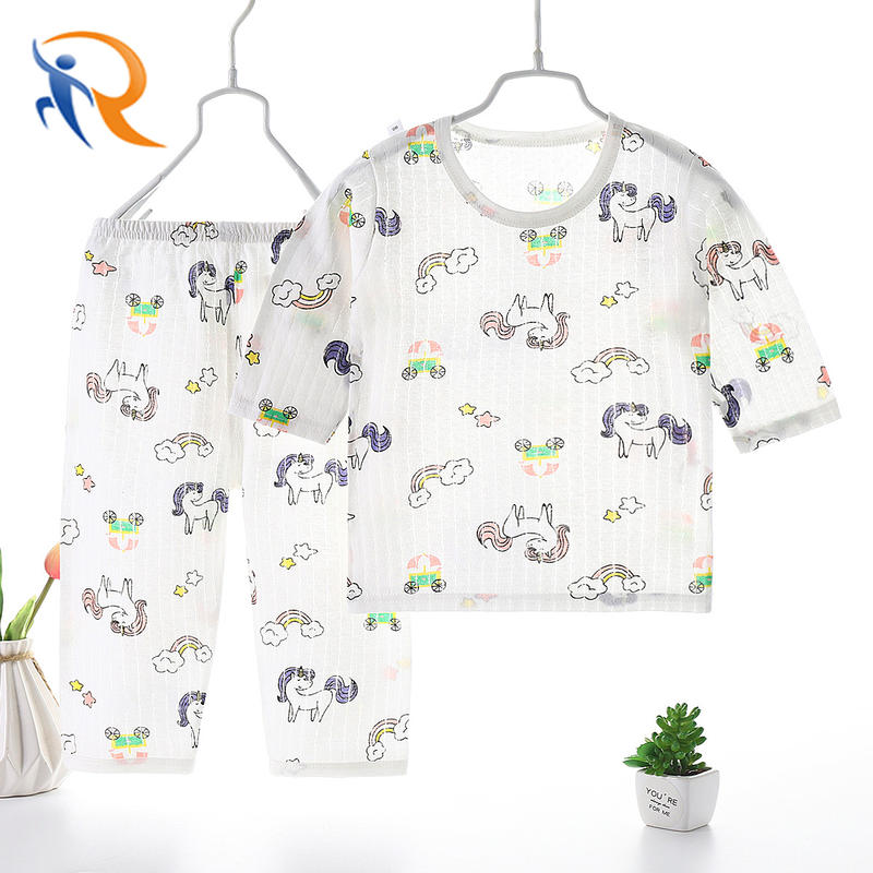 2021 Fashion New Summer Children′s Air Conditioning Pajamas Set Thin Cartoon baby Cotton Homewear