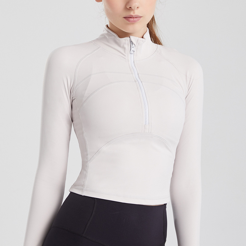product-Ruiteng-Half Zipper Yoga Suit Tight Stretch Quick Dry T-shirt Yoga Sport Crop Top Long Sleev