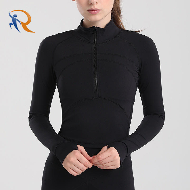 Half Zipper Yoga Suit Tight Stretch Quick Dry T-shirt Yoga Sport Crop Top Long Sleeve Women