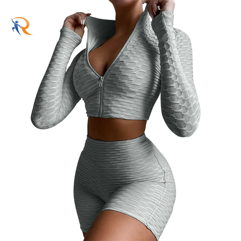 Women Sportswear Active Fitness Suit Workout Sport Wear Gym Clothing Short Long Sleeve Crop Top Seamless Yoga Set
