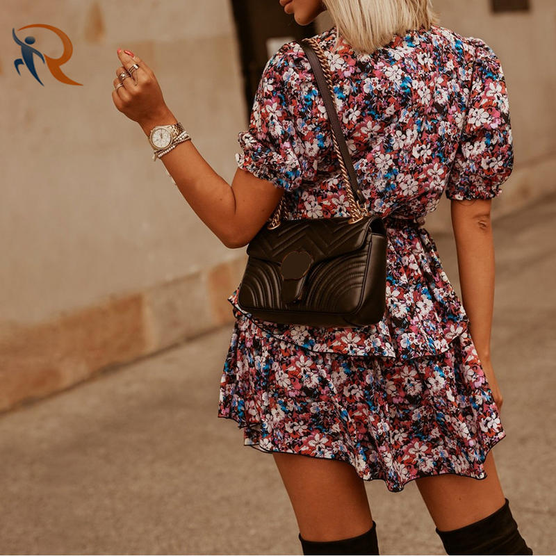 Womens Clothing 2021 Summer Wears Ruffled Floral Print Fashion Dresses