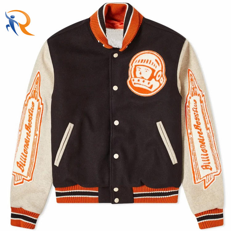 Custom Double Color Patchwork Patch Embroidered College Bomber Flight Varsity Jacket for Men