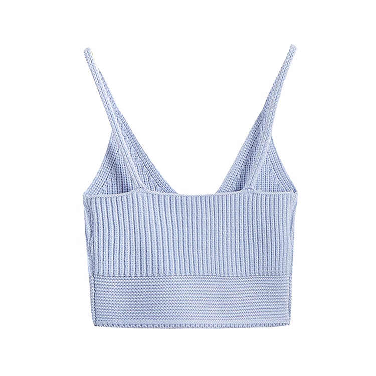product-Custom Summer Womens Crop Top Ribbed Knit Spaghetti Strap Sleeveless Bandage Front Vest-Ruit