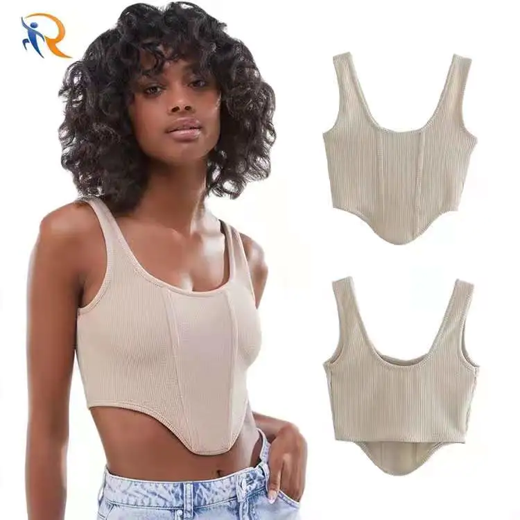 2021 Summer Custom Breathable Women Knit Ribbed Vest Y2k Sexy Slim Fitness Basic Sleeveless Corset Camisole Crop Tank Top