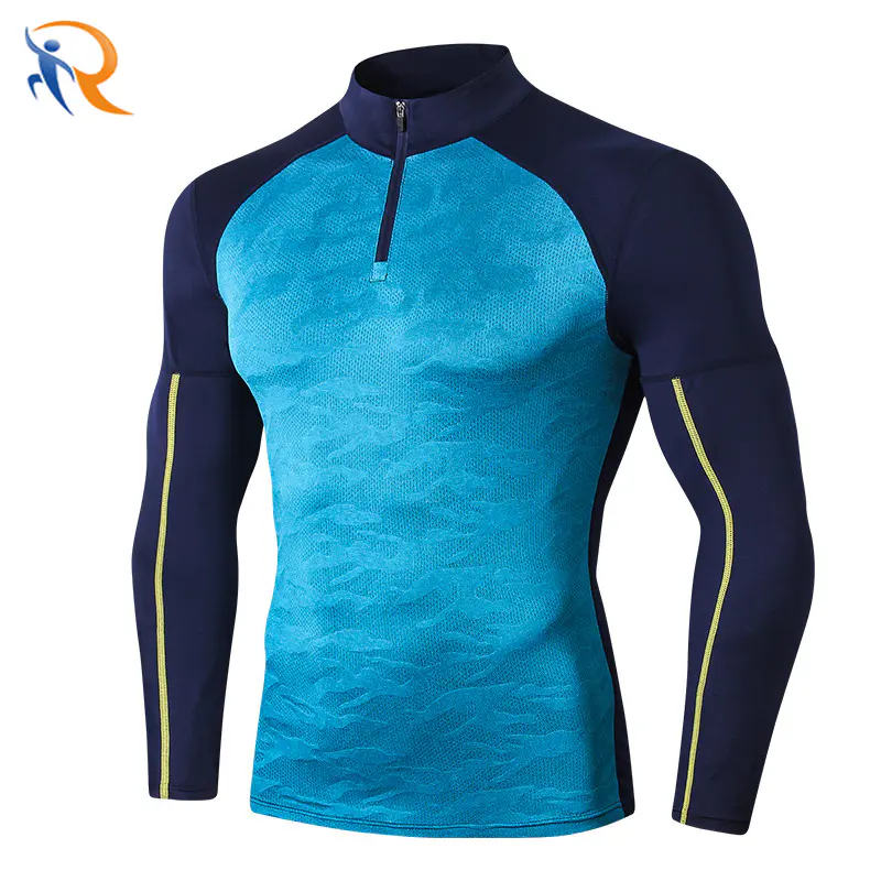 Newest Men Gym Clothing Tight Bodybuilding Muscle Fit Sports T Shirt Fitness Running Wear Half Zip Pullover