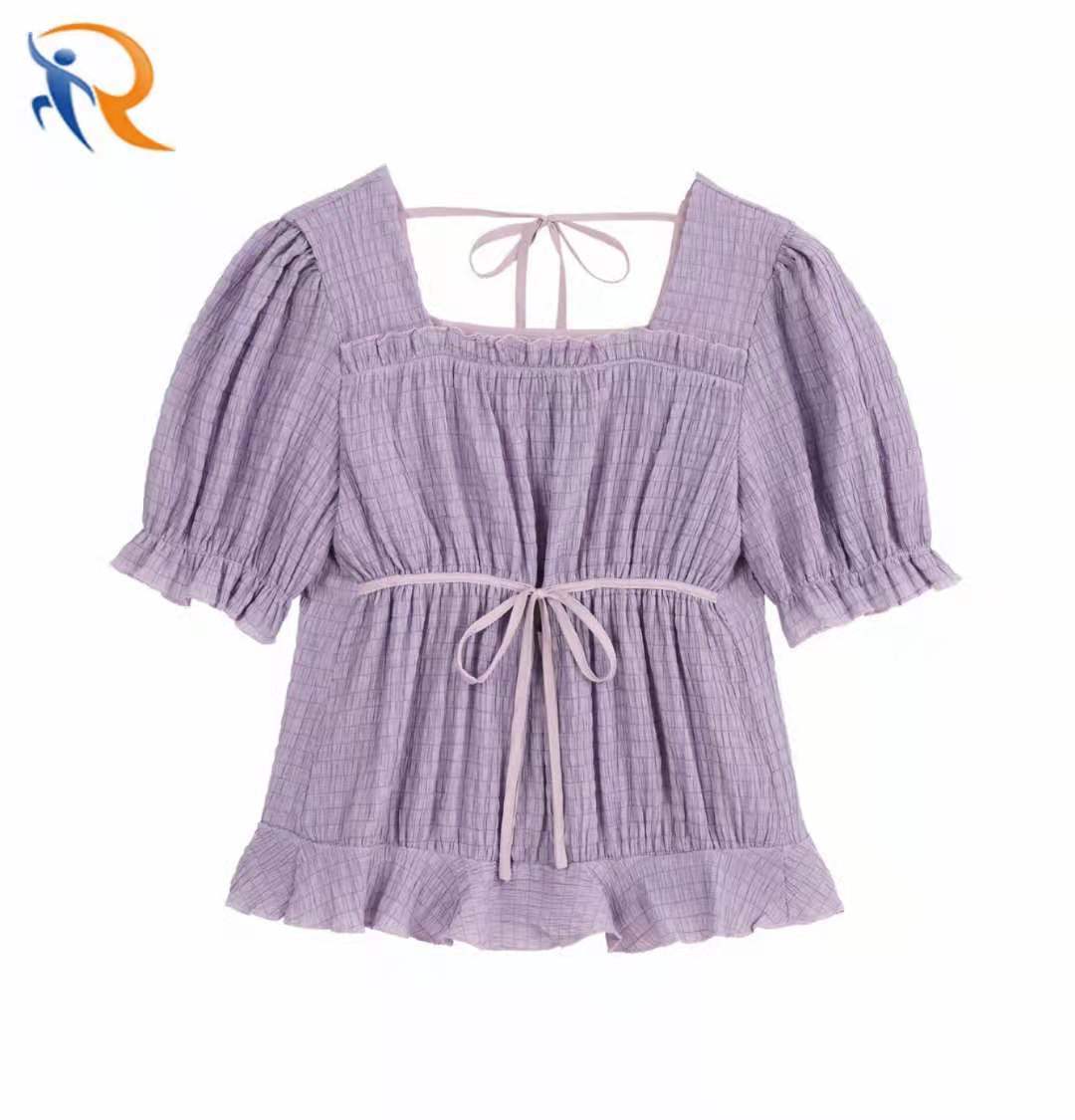 Tops For Girls Women Clothing 2021 Amazon Top Seller Chiffon Sweet Square Collar Short Sleeve Ladies' Blouses