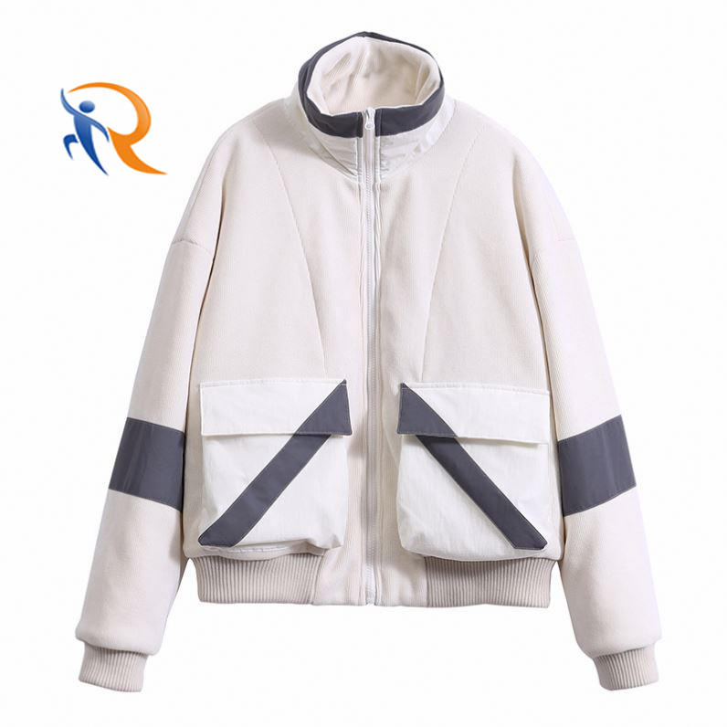 Manufacturer Padded Reflective Contrast Fabric Corduroy White Coat Women Outdoor Jacket Reflective