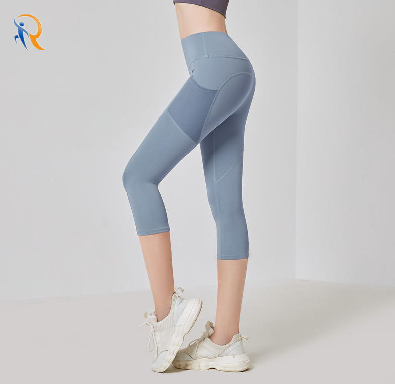 Side Pockets Cropped Yoga Pants Women High Waist Gym Fitness Pants Sports Tights Capri Legging