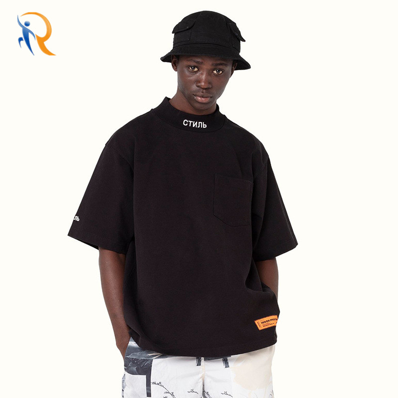product-High Fashion Mens Rib Neck Letter Embrodiry Loose T-Shirt-Ruiteng-img