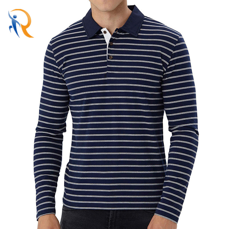 product-Ruiteng-Long-Sleeved Golf Shirt Mens Striped Polo-img