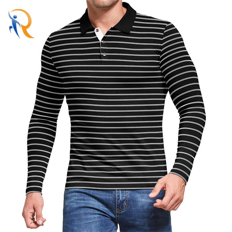 product-Long-Sleeved Golf Shirt Mens Striped Polo-Ruiteng-img