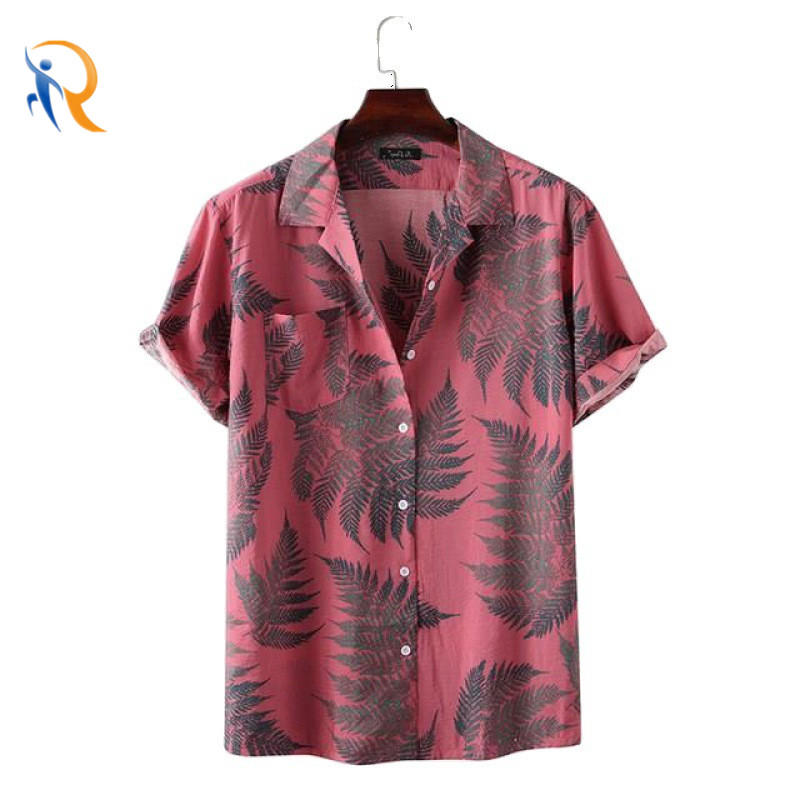 Attractived Mens Beach Wear Floral Dye Fiber Label Collar Mens Shirt