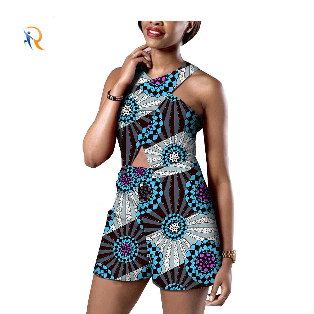 Womens Exotic Style Custom Digital Printing Cropped Jumpsuit