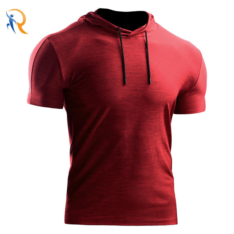 Pullover Short-Sleeved T-Shirt Mens Quick-Drying Running Training Hooded Top Loose Sports Sweater Fitness Hoodie
