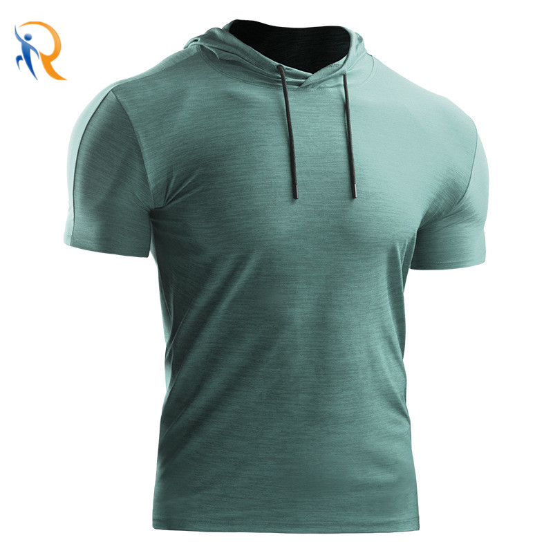 product-Pullover Short-Sleeved T-Shirt Mens Quick-Drying Running Training Hooded Top Loose Sports Sw
